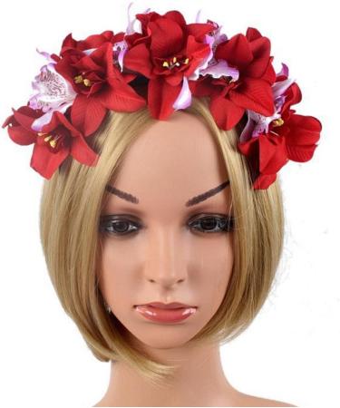 Upstore Mexican Flower Crown Headband Halloween Hairband Rose Flower Crown Headpiece Floral Hair Accessories for Carnival Cosplay Party Beach Vacaton Red - Buy Online on GoSupps.com