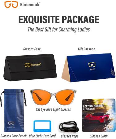 Buy Bloomoak 99% Blue Light Blocking Cat Eye Glasses - Anti-Fatigue Gaming Glasses for Screens & TV - Stylish Orange & Gray Transparent Design - Buy Online on GoSupps.com