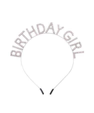 HAMYUTA Birthday Party Decorations for Girls Happy Birthday Headband for Girl Birthday Gifts Silver