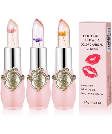 LOPHE Clear Flower Jelly Lipstick 3Pcs Magic Temperature Color Change Lip Balm Long Lasting Moisturizing Lip Gloss Set Nutritious Crystal Lip Stick Makeup Set Great Gift for Women and Girl 3 Pcs - Buy Online on GoSupps.com