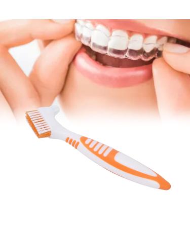 Premium Denture Cleaning Brush - Safe Plaque Removal Toothbrush for Partial Dentures - Robust Double Head Design - Orange - Buy Online on GoSupps.com