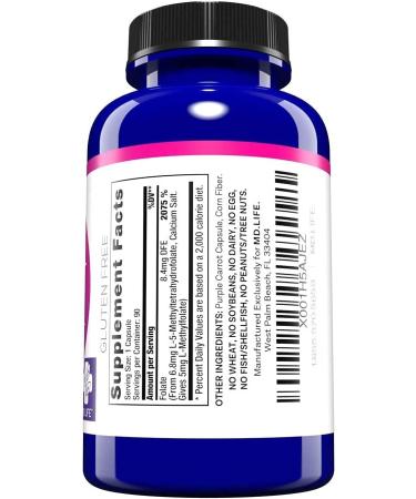 MD. Life L-Methylfolate 5 mg - Professional Strength Methyl Folate Supplement for MTHFR Support - 90 Vegan Capsules - Buy Online on GoSupps.com