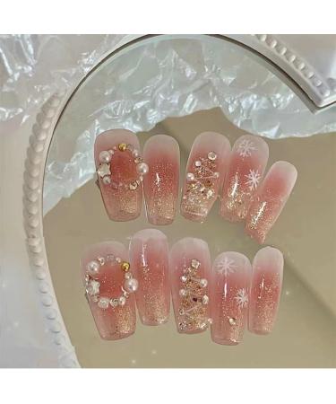 24Pcs/Set Press On Nails Christmas New French Powder Blusher Snowflake False Nails Acrylic Fake Nails Full Cover Nails Tips Artificial Finger Manicure Press on nails for Women and Girls - Buy Online on GoSupps.com