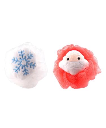 HAICN 2Pieces Christmas Bath Sponges Red Santa White Snowflake Design Shower Loofahs Balls Party Favors Supplies for Men Women Body Scrubber