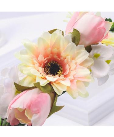IYOU Floral Crown Headband Wristbands Champagne Daisy Flower Halo Headpiece Bridal Wedding Hair Accessories for Women and Girls - Buy Online on GoSupps.com