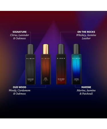 D.JOKR Perfume Gift Set for Men Pack of 4x20 ML | Eau De Parfum | Premium Luxury Long Lasting Fragrance Spray | Signature On The Rocks Oud Wood Marine (4x20 ml) - Buy Online on GoSupps.com