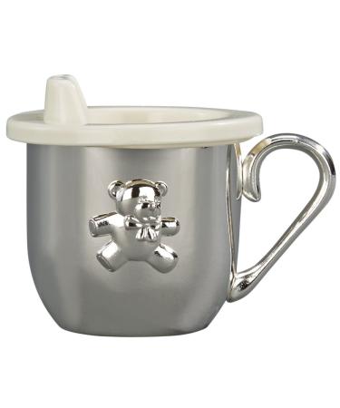 Creative Gifts International Silverplated Baby's First Sippy Cup With Handle And Sippy Lid Insert  5 oz Capacity  Teddy Bear Emblem  Gift Box Included