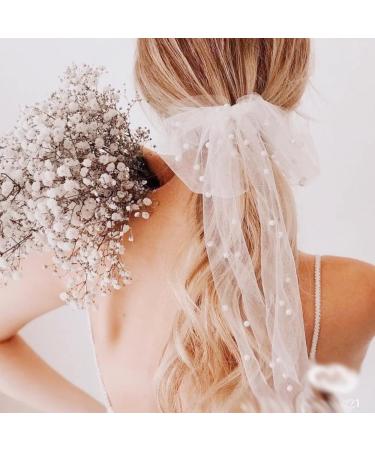 ZSPERKLA Bridal Bow Hair Clip for Women Large White Lace Bow Clip French Barrette Bowknot with Pearl Bride Veil Hair Accessories for Wedding Party Gift - Buy Online on GoSupps.com