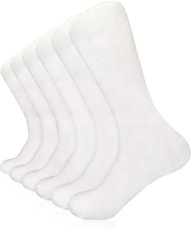 Women Diabetic Socks Loose Fit Non Binding Moisture Wicking Cushion Athletic Crew Sock Diabetes Extra Wider 3 Pairs White-crew(3 Pairs) 9-11