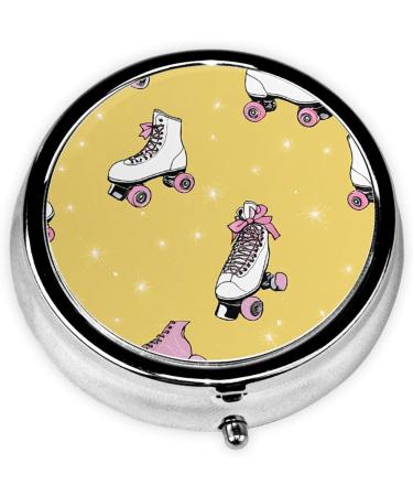 Colorful Roller Skates Mini Round Pill Box | 3 Compartment Travel Medicine Organizer | Portable Pill Case for Home & Office - Buy Online on GoSupps.com