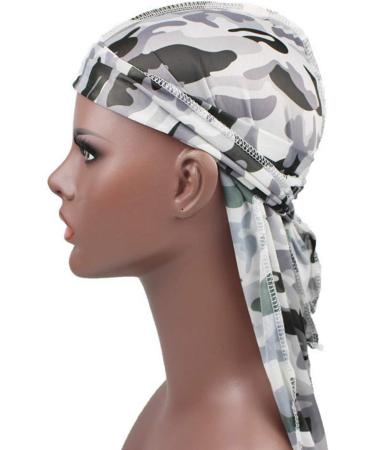 Soapow 1PC Fashion Camo Print Tail Pirate Hat with Long Tail Headwear Head Wrap for Mens Silky Durag Hair Accessories One Size Grey Camouflage - Buy Online on GoSupps.com