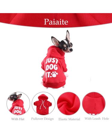 Paiaite Red Chihuahua Dog Hoodie | XS Winter Small Dog Sweatshirt | Leash Hole | Warm Pet Clothes for Puppy | Sweater Coat Clothing | JUST Dog IT - Buy Online on GoSupps.com