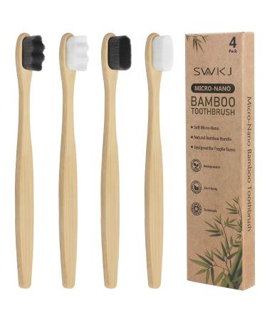 4 Pcs Soft Bamboo Micro-Nano Toothbrushes Extra Soft Toothbrush with 20000 Bristles Designed for Sensitive Gums Kids Adults (White and Grey Bristles)