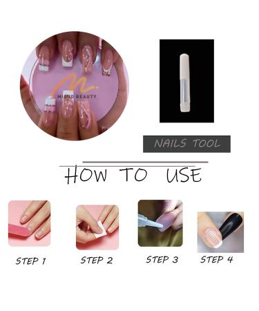 Buy MISUD Long Coffin Press on Nails - Glossy Pink Acrylic Ballerina False Nails with Glitter French Tips - 24 pcs V01Pink - Buy Online on GoSupps.com