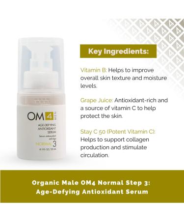 OM4 Normal STEP 3: Age-Defying Antioxidant Serum for Men | Anti-Aging Vitamin C Solution | Refines Fine Lines & Wrinkles - Buy Online on GoSupps.com