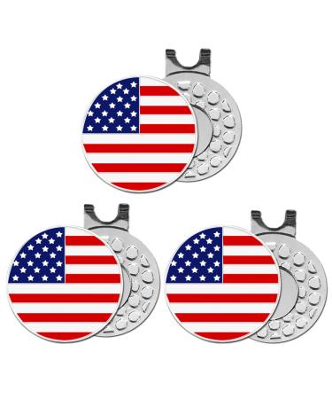 FINGER TEN Golf Ball Markers 3 Pcs with 3 Pack Hat Clip Value Gift Set, Mark Pattern USA, Eagle, Ribbon in Choice for Men Women Kid 3 USA Flag