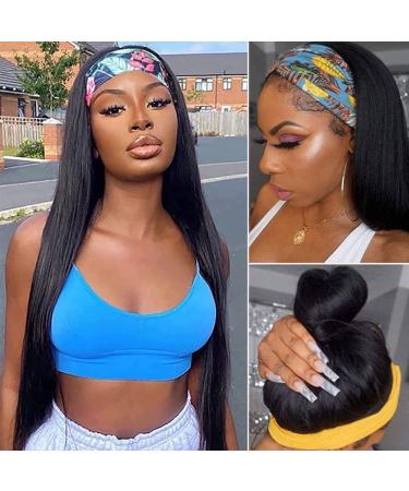 Straight Headband Wigs Human Hair None Lace Front Wigs for Black Women Glueless Brazilian Virgin Hair Machine Made Human Hair Wig (straight headband wig 22inch) 22 Inch straight headband wig