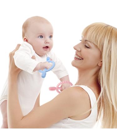 Buy BPA-Free Baby Biting Toys & Toothbrush Set - Soothing Silicone Teething Rings (Blue & Pink) for 3+ Months - Safe & Stimulating Gum Relief - Buy Online on GoSupps.com