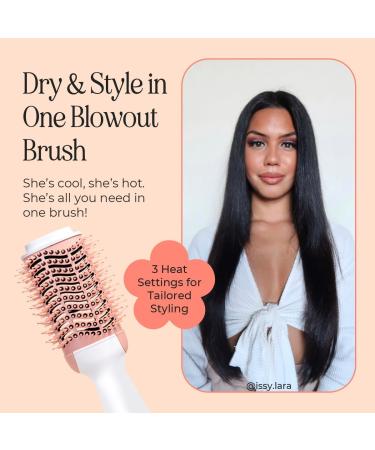 INH Blowout Brush Hair Dryer - 2 in 1 Ceramic Titanium Straightener & Curler | Heated Round Brush Styler & Volumizer | Fast Drying & Salon Results - Pink - Buy Online on GoSupps.com
