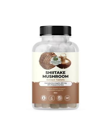 Amazing Botanicals Shiitake Mushroom 500mg Extract Tablets - 30% Polysaccharide - Natural Mushroom Complex for Overall Wellbeing - 30 Count