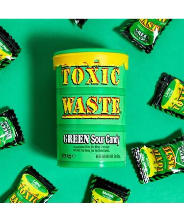 VR ANGLE Toxic Waste 4 x Green Sour Candy Drums Ultra Sour Tiktok Trend Retro Sweets Candy Perfect For Halloween Trick or Treat Birthday - Each Drum 42g - Sold By VR Angel - Buy Online on GoSupps.com