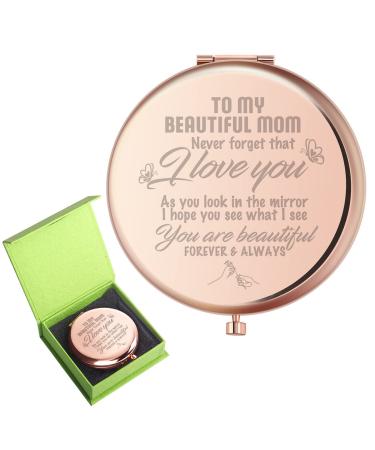 z-crange Gifts for Mom to My Beatuiful Mom You are Beautiful Forever and Always Rose Gold Compact Mirror for Mom Unique Mother's Day Birthday Gifts for Mom from Daughter Son
