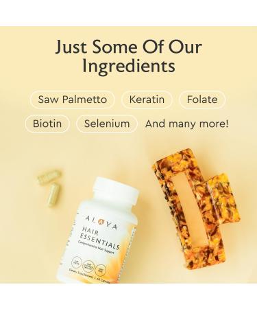 Alaya Hair Essentials - Hair Supplement with Biotin Keratin Folic Acid Vitamin B12 B6 - Lab Tested - Gluten Free - 30 Day Supply - Buy Online on GoSupps.com