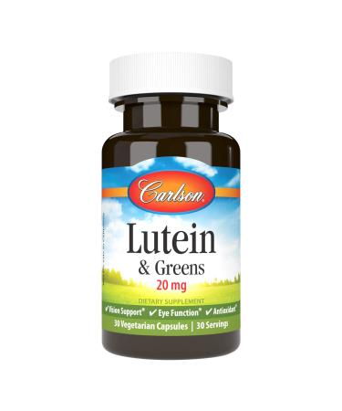 Carlson - Lutein & Greens 20 mg Vision Support & Eye Function Antioxidant 30 Vegetarian Capsules 30 Count (Pack of 1)