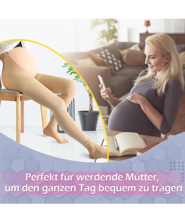 Pregnant Medical Compression Tights 20-30 mmHg | Class 2 Maternity Support Leggings with Abdominal Protection - Beige - Buy Online on GoSupps.com