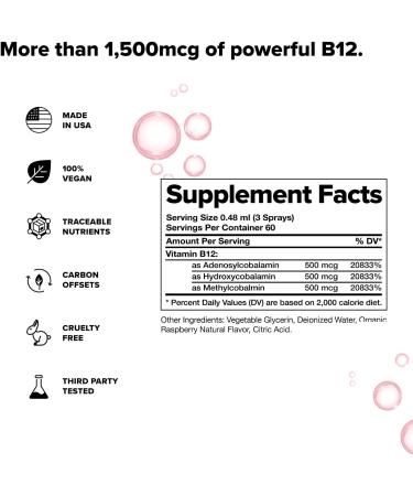 Complement Triple B12 Spray - 1500 mcg Blend for Enhanced Energy and Cognitive Function - Vegan Liquid Formula - 60 Servings - Buy Online on GoSupps.com