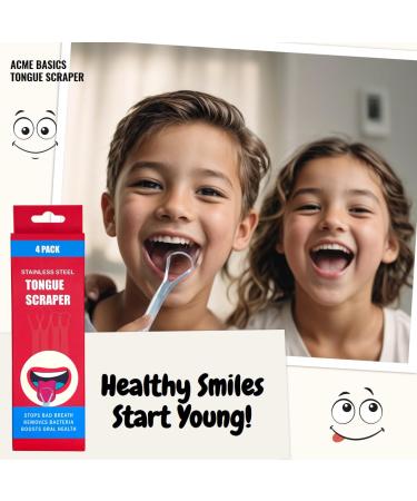 Buy Tongue Scrapers 4 Pack - Stainless Steel Reusable Tongue Cleaners for Bad Breath & Oral Care | Adults & Kids - Buy Online on GoSupps.com