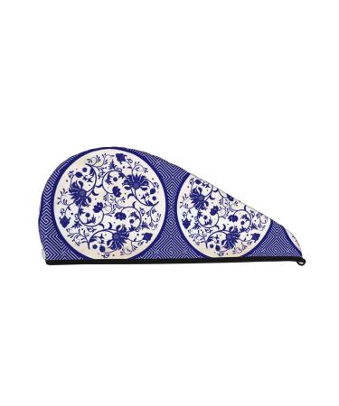 Blue and White Porcelain Pattern Microfiber Hair Towel Soft Super Absorbent Hair Towel Wrap for Women Coral Velvet Quick Dry Hair Cap for Long Curly and Thick Hair