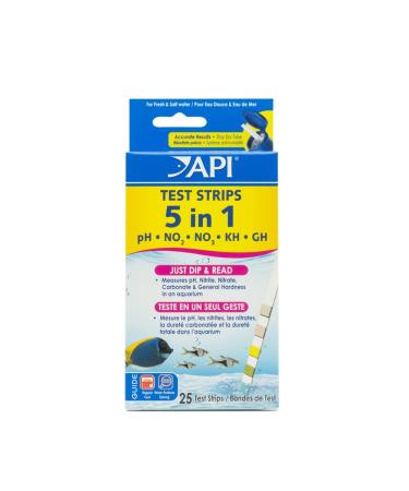 API 5-in-1 Test Strips Freshwater and Saltwater Aquarium Test Strips 25-Count Box 25-Count Aquarium Water Testing