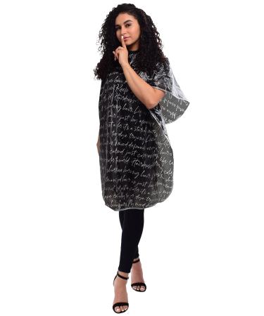 Betty Dain Hair Stylist Shampoo Cape, Waterproof & Stain Resistant Vinyl, Soft Nylon Neckband, Durable & Reusable Client Cover, Touch-and-close Fastener, 36 x 54 inches, Secret Messages - Black Secret Messages Shampoo Cape, Black