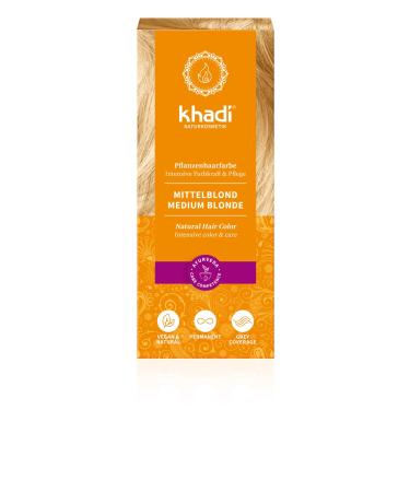 Khadi Middle Blond plant hair color hair color for lively medium blonde up to powerful glossy red blonde natural hair color 100% vegetable natural & vegan natural cosmetics 100g medium blonde 100 g (1 Pack) - Buy Online on GoSupps.com