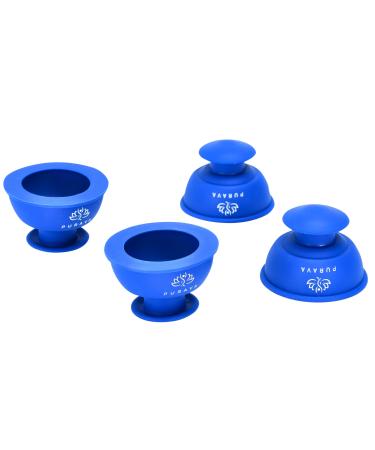 Purava silicone cupping for fascia and trigger points in blue (4 pieces) - suction bells for the massage of the depth tissue for relaxation and pain relief the blood circulation stimulates - 6.6x5.1cm blue