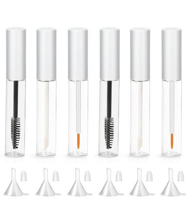 Set of 3/6 Mascara Tube Empty - Mascara Bottle and Wand Empty Glass 10ml Empty Mascara Tube and Wand Glass Amber Eyeliner Tube and Lip Gloss Tubes with Rubber Inserts and Funnels (2Sets White)
