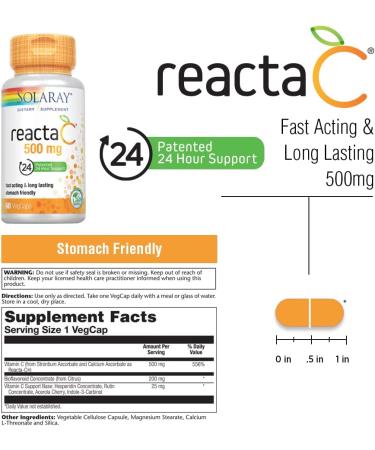 Solaray Reacta-C 500 mg - 60 Vegan Capsules for Immune Support - Buy Online on GoSupps.com