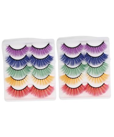 FOMIYES 10 Pairs Fake Eyelashes Purple Suits Lashes Green Suits Eyelashes with Color Long Wispy Lashes False Eyelash Reusable Party Eyelashes Beauty Eyelash Women False Eyelashes Miss