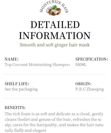 HLMULL Coconut Oil Anti-Dandruff Shampoo Coconut Oil Moisturizing Treatment Smooth and Soft Ginger Hair Mask Coconut Oil Conditioner for Dry and Damaged Hair - Buy Online on GoSupps.com