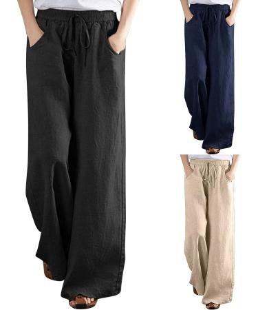 Gufesf Women's Casual Cotton Linen Palazzo Pants - Dark Blue X-Large - Buy Online on GoSupps.com