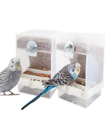 PINVNBY No-Mess Bird Feeder Parrot Automatic Feeder Seed Food Container Perch Cage Accessories for Budgerigar Canary Cockatiel Finch Parakeet Green Cheek Conures Parrotlets Lovebirds