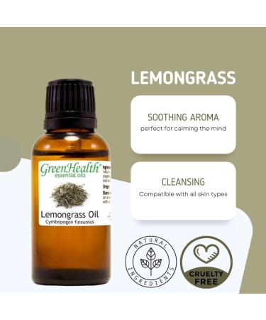 GreenHealth Lemongrass - 8 fl oz (237 ml) Glass Bottle with Cap - 100% Pure Essential Oil - Buy Online on GoSupps.com