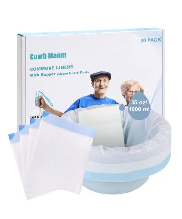 Commode Liners with Absorbent Pads Pack of 30 Portable Toilet Bags with Gel for Bedside Commode Chair Bucket, Camping Toilet- Leakproof, Universal Fit