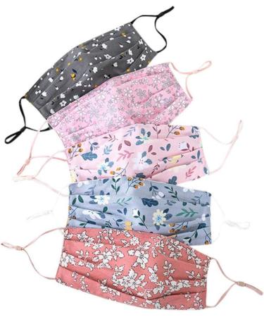 5/8PCS Women Cute Face_Protection_Mask Adult Girls Floral Print Design Adjustable Earloops Cotton Washable Skin Care 5pcs-a - Buy Online on GoSupps.com