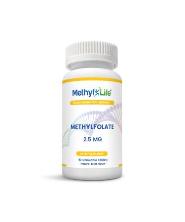 Methyl-Life Pure Pharmaceutical Grade L-Methylfolate (2.5 mg) Professional Strength Active folate (90 chew Tablets) Natural Mint Flavor
