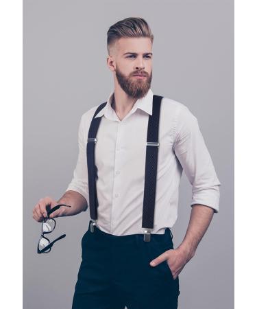 Hisdering 5cm Wide X-Shape Men's Braces | Adjustable & Elastic Navy Blue | Strong 4 Metal Clips | Unisex Long Size - Buy Online on GoSupps.com