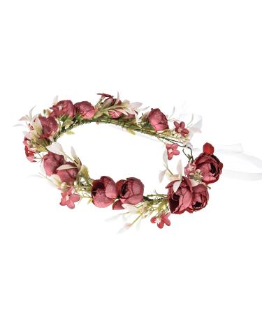 Love Sweety Bridal Rose Flower Crown Wreath Headband - Burgundy Wedding Accessory - Buy Online on GoSupps.com