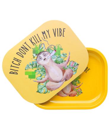 Rolling Tray with Magnetic Lid - Btch Don't Kill My Vibe - Magnetic Rolling Tray with Lid Cover, Small Metal Trays Funny Cute Sloth Gifts - 7'' x 5.5''