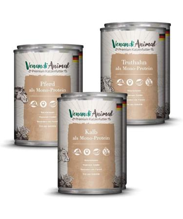 Venandi Animal Premium Wet Cat Food Trial Package - Chicken Duck Beef & Horse Calf Turkey | 6x400g | 2.4kg - International Shipping Available - Buy Online on GoSupps.com